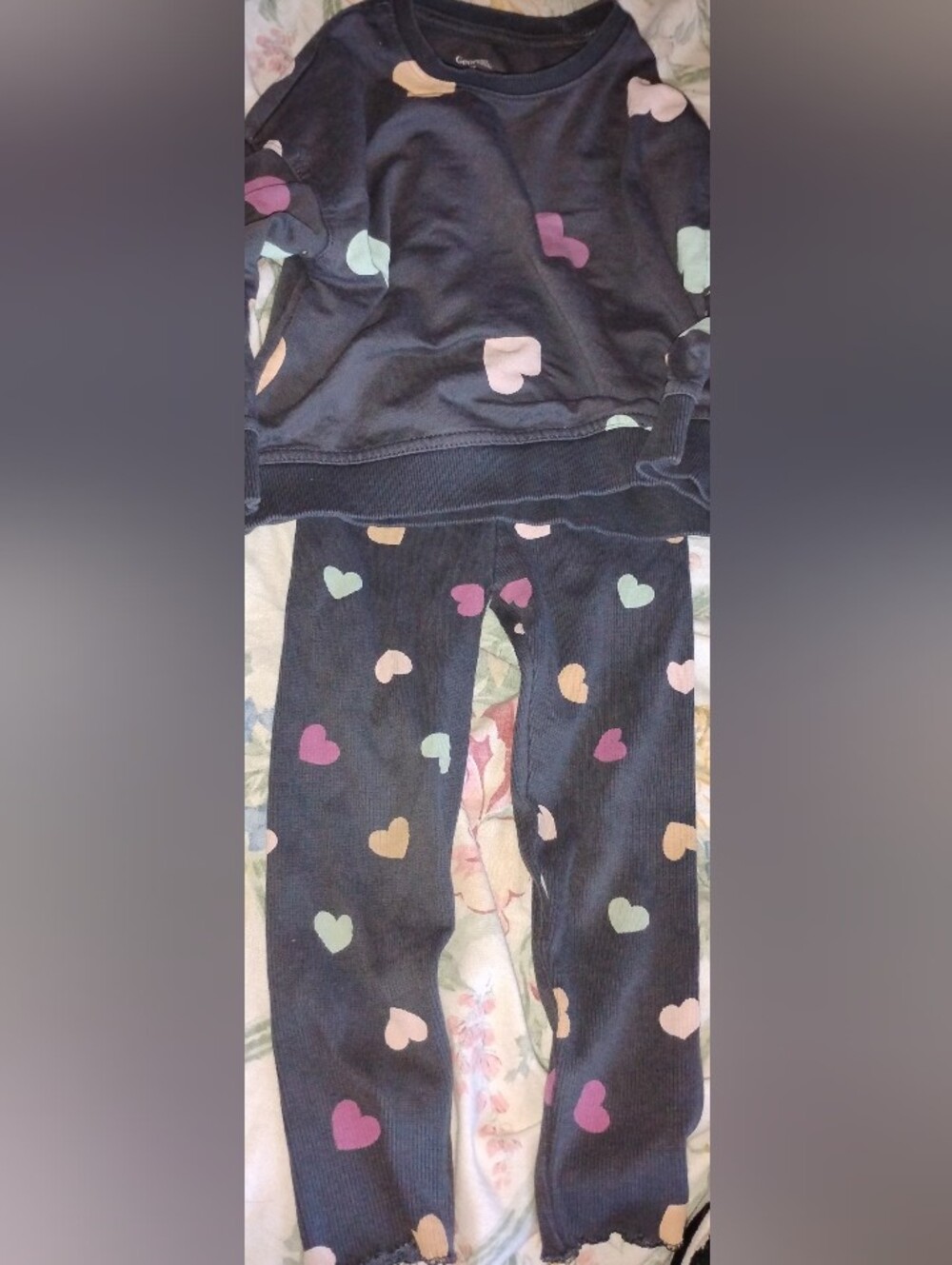 ToddlerMatching Leggings and Top Set Navy with Multicolor Hearts
